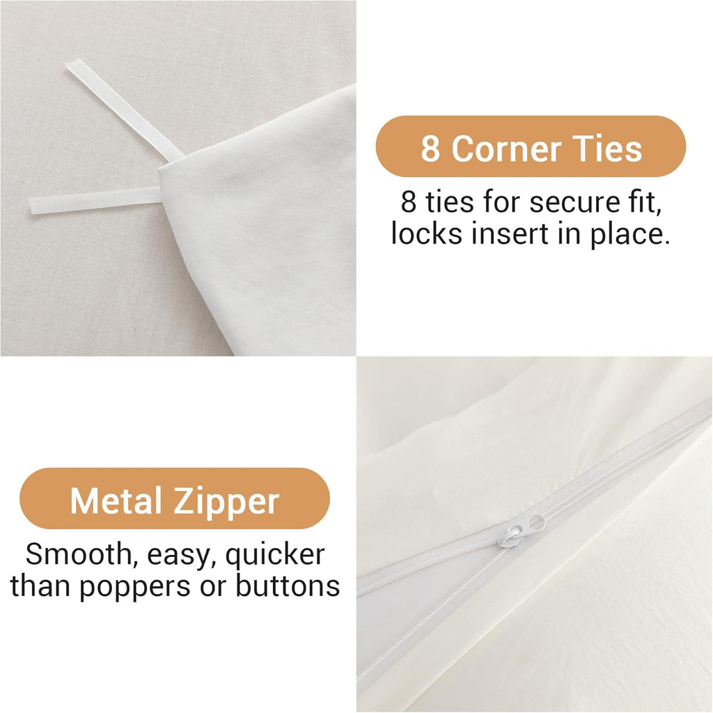 White Queen Duvet Cover Set - 3 Piece Soft Prewashed Microfiber Bedding, Breathable Comforter Cover with Zipper & 8