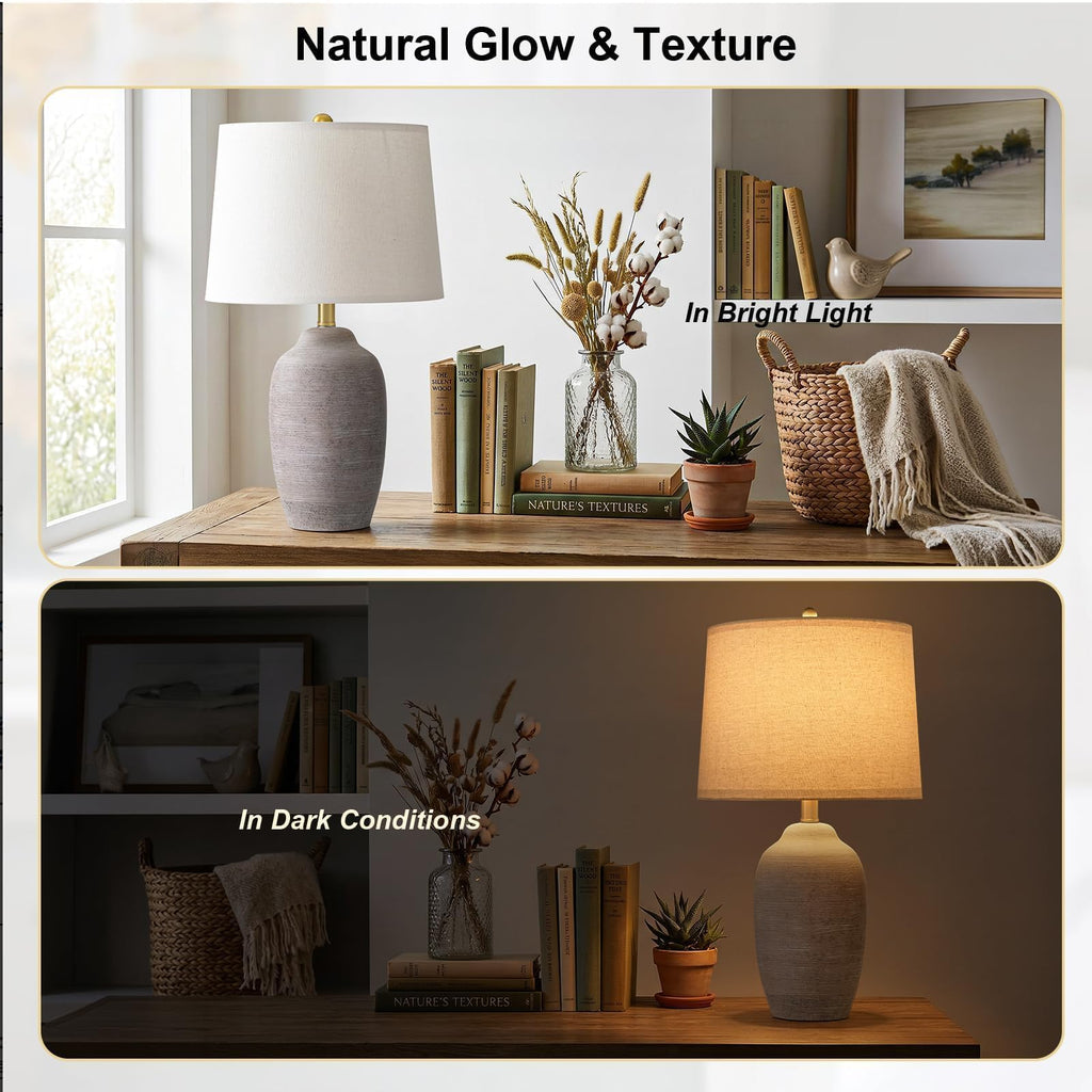 24.5" Vintage Ceramic Table Lamp Single-Rustic Boho Accent Nightstand Lamps -Small Textured Bedside Lamps, Modern