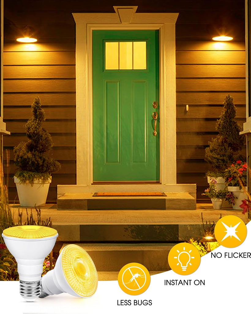 Par20 Yellow Bug Flood Light Bulb Outdoor, 75W Equivalent Dimmable