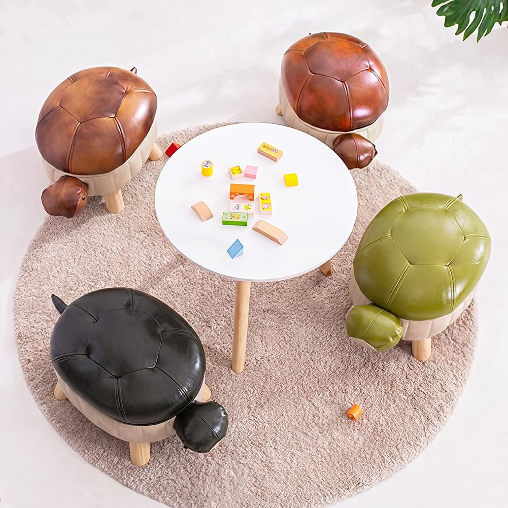 Animal Footstool Turtle Upholstered Ottoman PU Leather Pouf Wood Foot Stool Rest Bedroom Sofa Bench Seat Chair, Grass