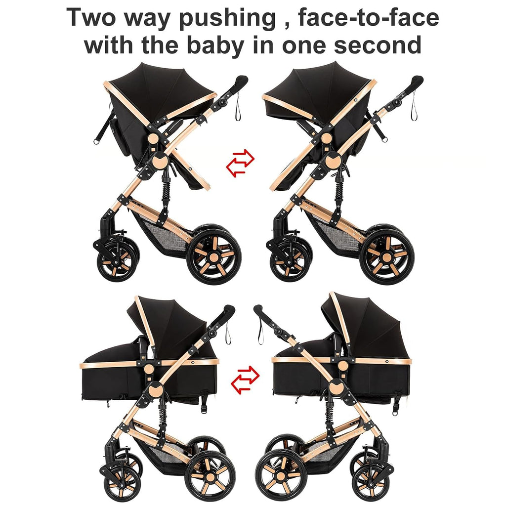 2 in 1 Baby Bassinet Stroller, Convertible Foldable Standard Stroller, Reversible Pushchair Infant Buggy Carriage