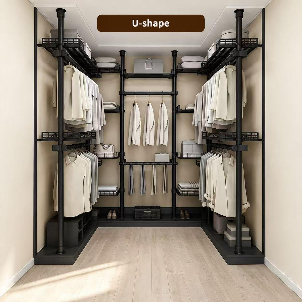 Telescopic Wardrobe Storage Rack, No Drilling Standing Organizer Black