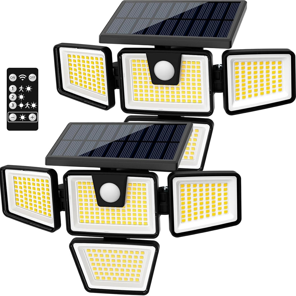 Solar Flood Lights Outdoor, Motion Sensor Security Lights, 4 Heads, IP65