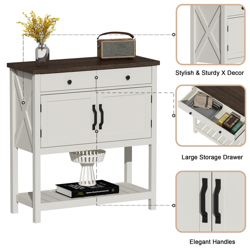 Farmhouse Console Table, 33.5" W Entryway Cabinet with Drawer