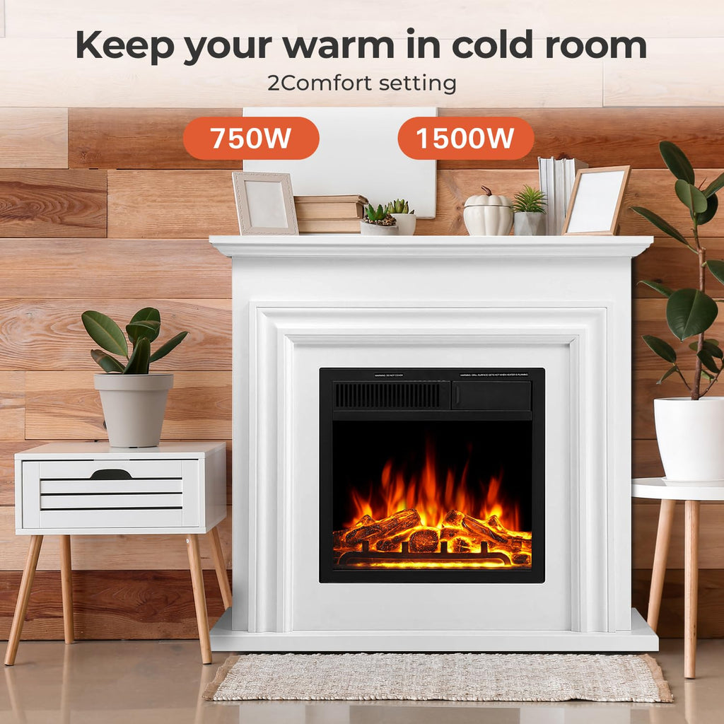 36" Electric Fireplace Mantel Freestanding Electric Fireplace, Remote Control, Adjustable Led Flame, 750W/1500W White