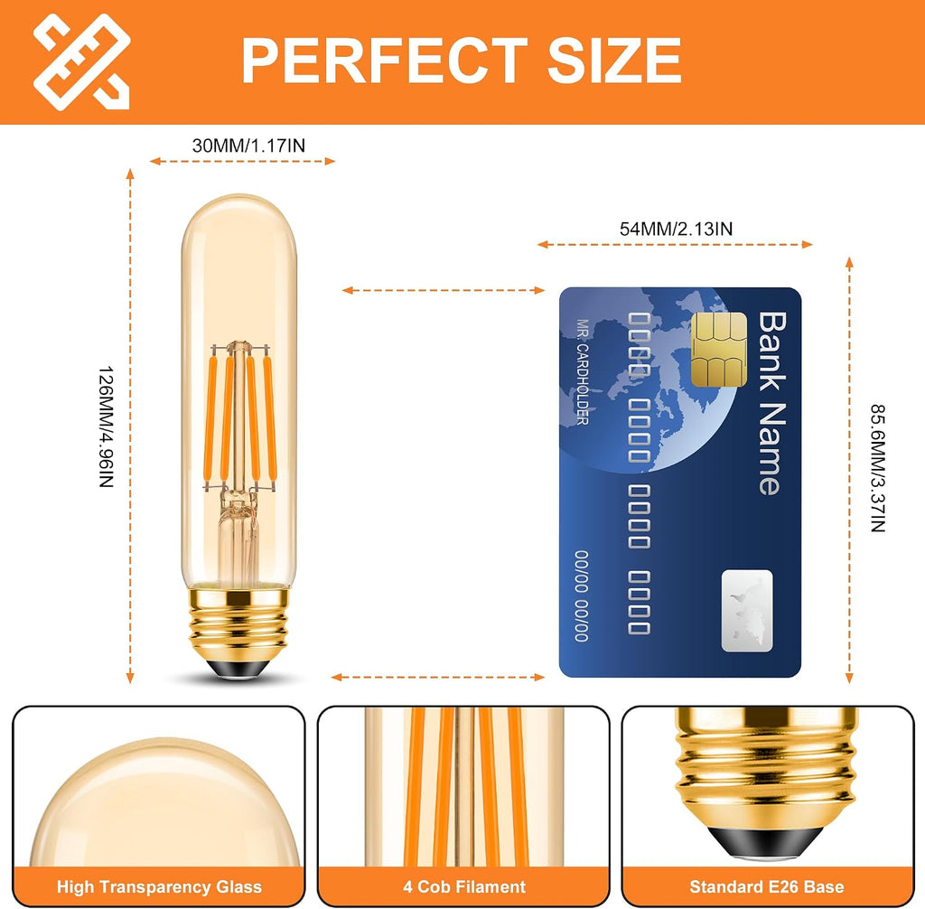 E26 T10 LED Bulb 4W Equivalent 40W 2200K Amber Warm White 2 Pack