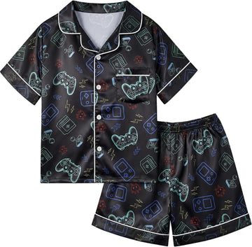 Boys Satin Pajamas Set, Silky Summer Pjs for Kids, 2 Pieces