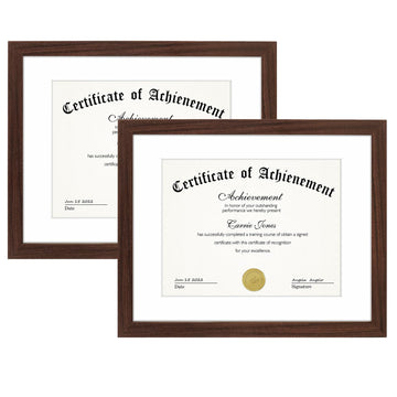 11x14 Certificate Frame with Glass, Brown, 2 Pack