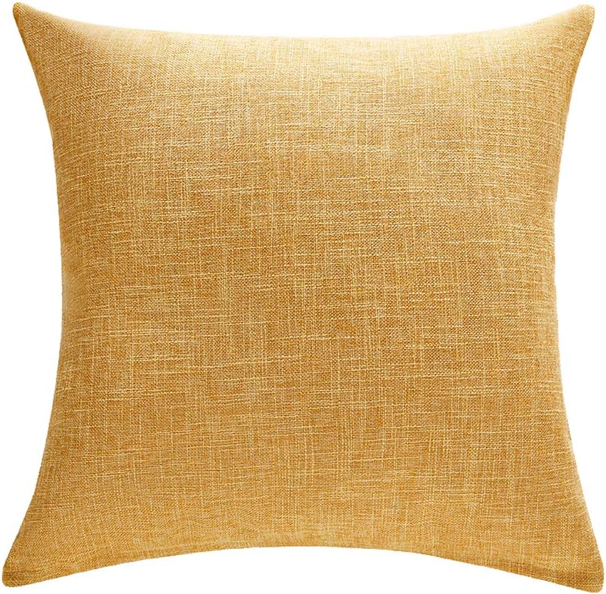 Set of 2 Mustard Yellow Pillow Covers 18x18 Inch Rustic Linen Decorative Square Throw Pillow Covers