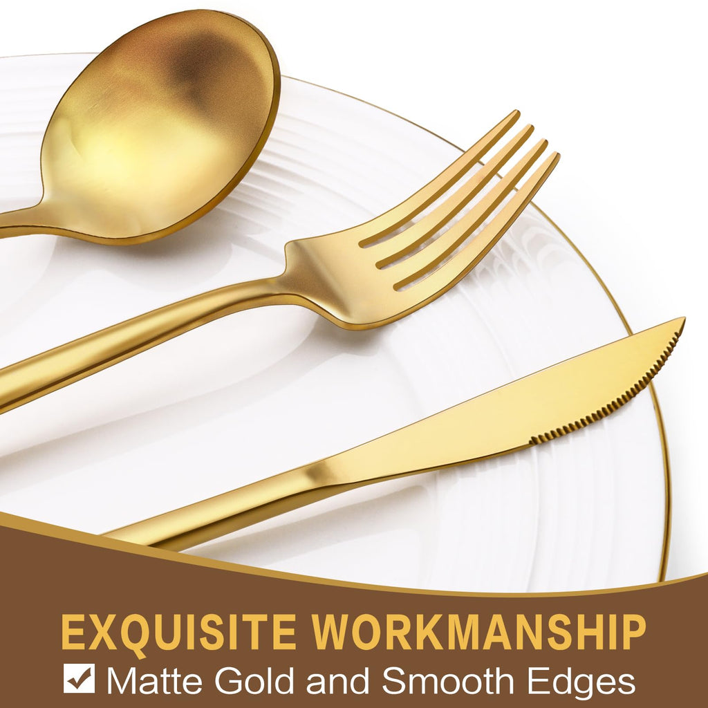 30-Piece Gold Silverware Set, Flatware Set for 6, Food-Grade Stainless Steel Cutlery Set, Includes Spoons Forks