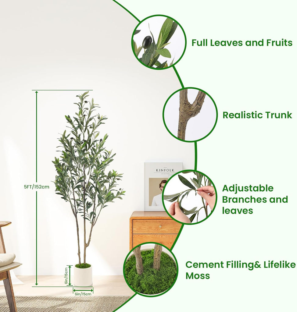 5ft Artificial Olive Tree with Green Moss