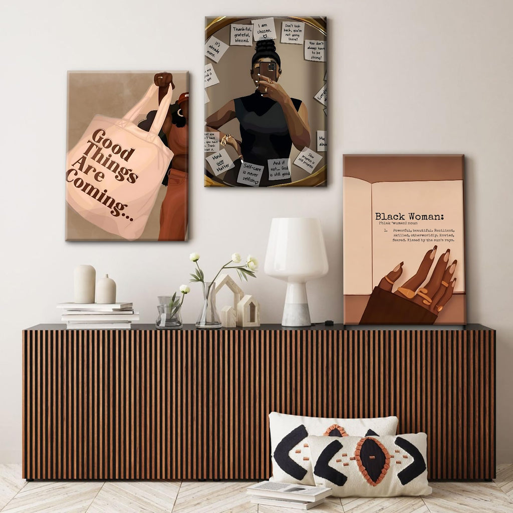 Black Girl Wall Art African American Woman Canvas Wall Decor Black Female Wall Art Fashion Women Poster Feminine Boho