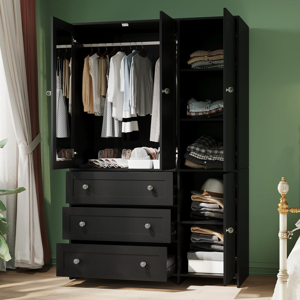 71" Armoire Wardrobe Closet with 3 Drawers and Mirror
