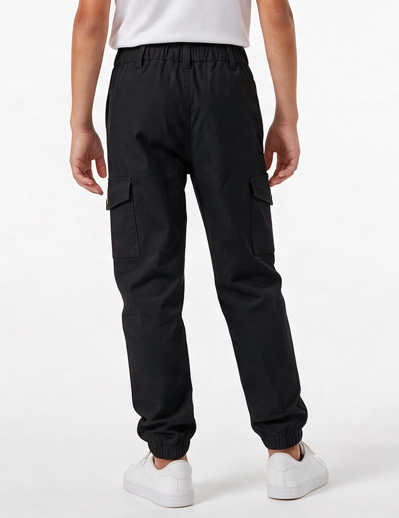 Boys Cotton Solid Color Elastic Waist Fall Winter Cargo Pants