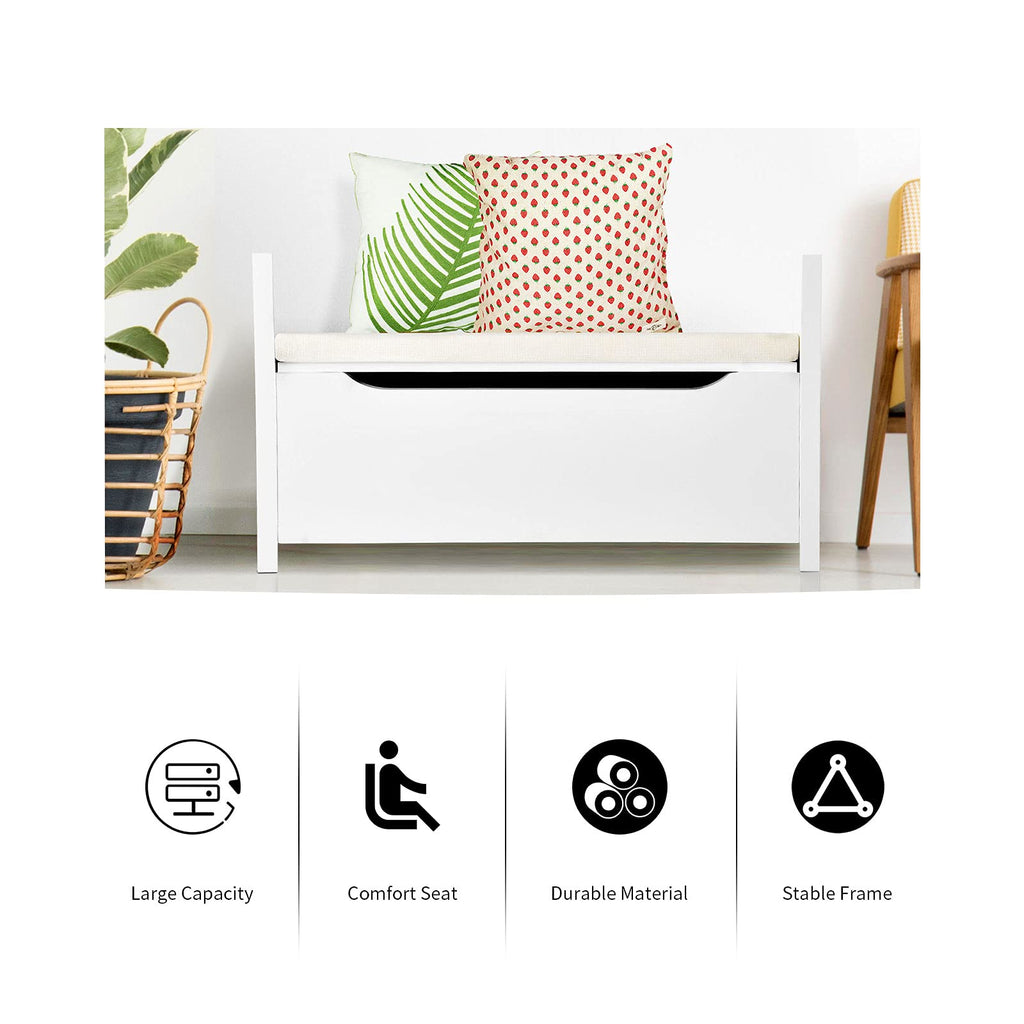 Shoe Storage Bench with Cushion, Entryway Storage Benches, End of Bed Bench, Wood Shoe Bench with Seat, 34" L×15"