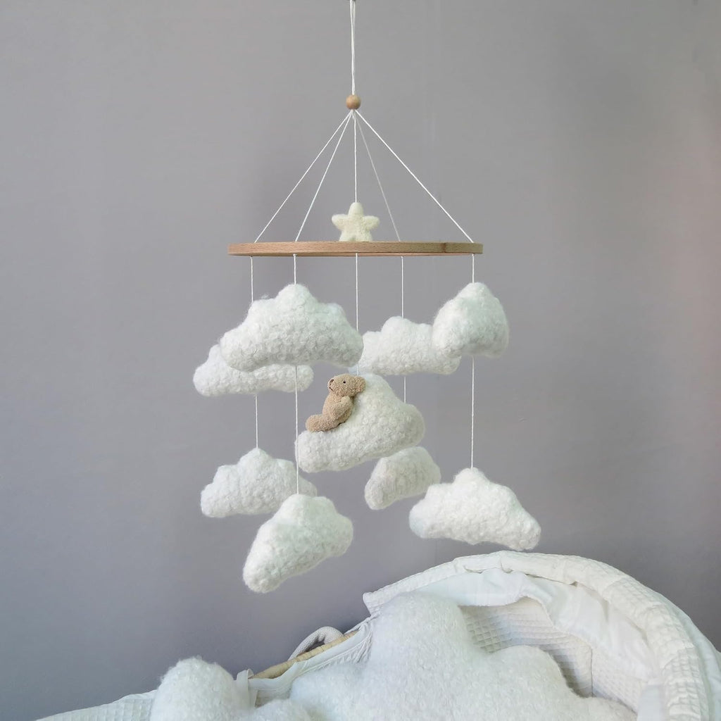 Soft Cloud & Bear Baby Mobile for Crib | Neutral Nursery Mobiles for Baby Crib Mobile for Girls & Boys | Wooden
