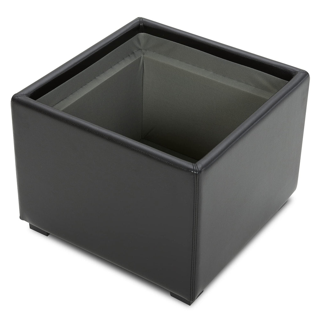 Storage Ottoman Cube with Tray Lid, Small Footstool with Storage, Square End Table, Faux Leather in Black