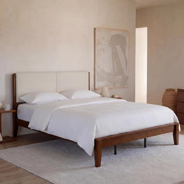 Bed Frame, Japanese Joinery Bed Frame, Bamboo Wood Platform Bed with Noise Free Wood Slats and Metal
