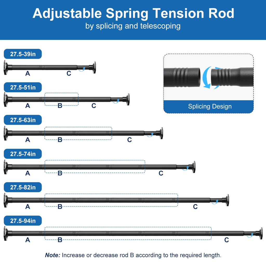 27.5-82" Closet Rod for Hanging Clothes with Wall Mount Brackets Adjustable