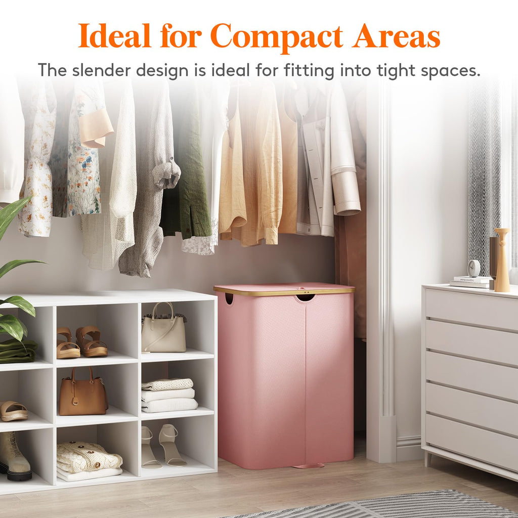 150L Double Laundry Hamper with Lid and Removable Bag, Pink