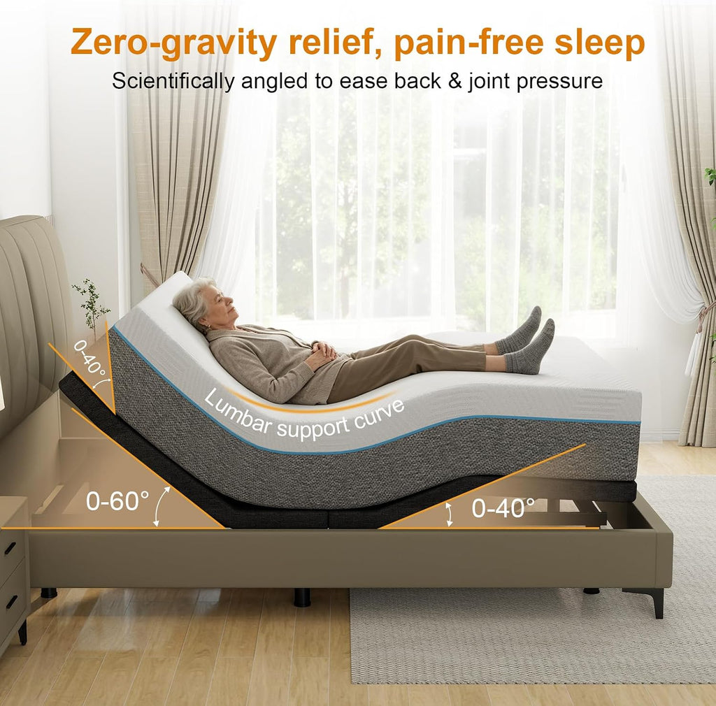 Split King Adjustable Bed Frame with Head and Foot Lift & Head-Pillow-Tilt, Electric Bed Base with Under-Bed LED
