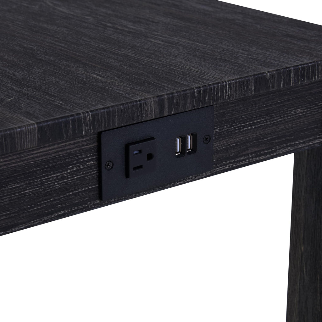 4 Piece Bar Table Set with Power Outlet, Industrial Breakfast Table with 3 Padded Stools Solid Wood Counter Height