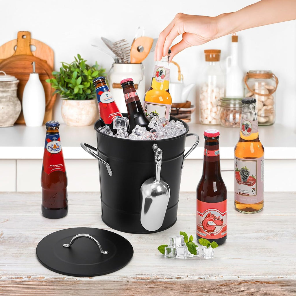 4L Ice Bucket with Scoop and Lid, Double Walled Insulated Wine Bucket Chiller with Carry Handles, Beverage Tub
