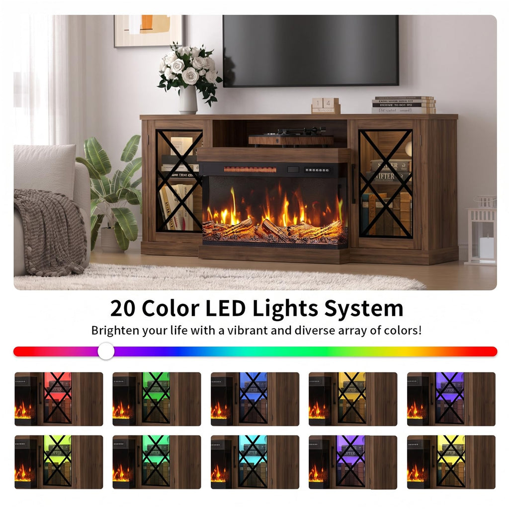 For TVs up to 70", 3-Sided Electric Entertainment Center with 24" LED Fireplace, Media Console w/Storage Cabinet &