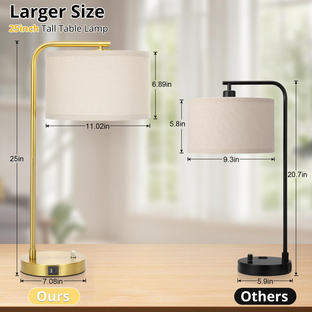 Mordern Gold Table Lamp, Fully Dimmable Bedside Lamp with C+A USB Ports