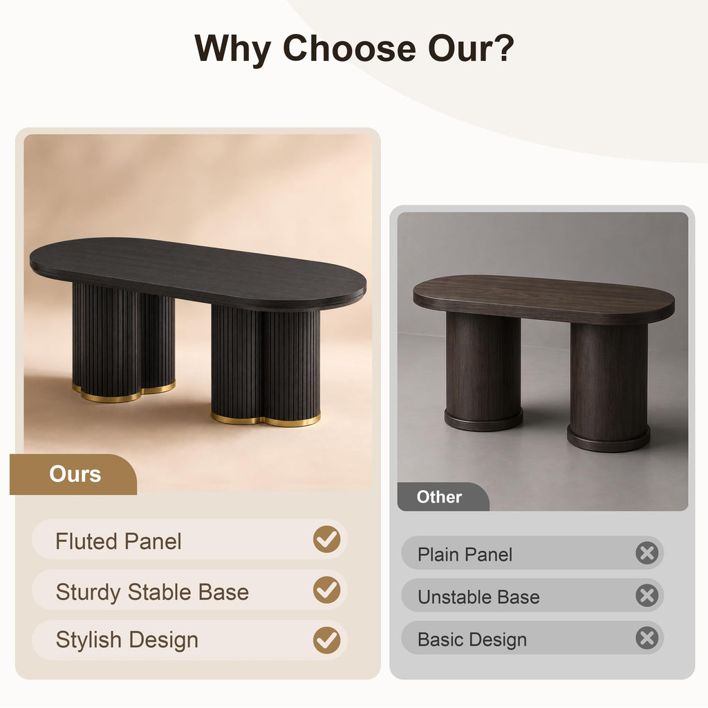 Oval Fluted Coffee Tables, 47" Wood Coffee Table, Black