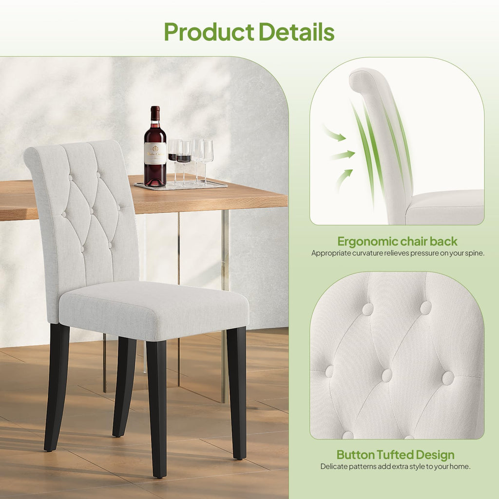 Upholstered Set of 4, Button Tufted Parsons Dining Chair with Solid Wood Legs, Modern Fabric Side Chair /Dining