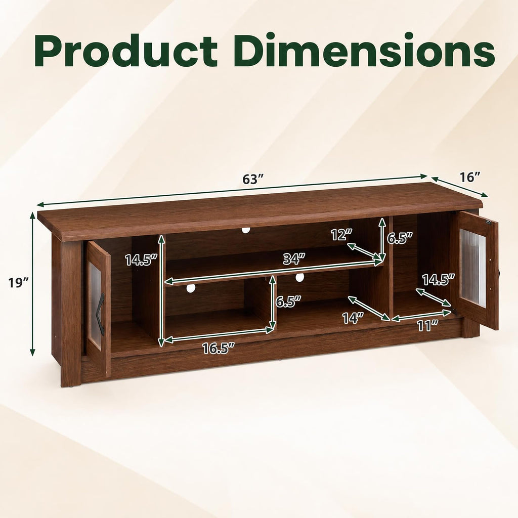 63" Farmhouse TV Stand for 70 inch TV with 2 Fluted Doors (Oak)