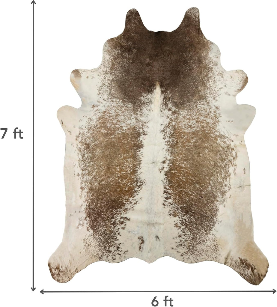 Kobe Cowhide Area Rug, Salt and Pepper Taupe White, 6x7 ft | Low Pile, Shed-Resistant, Brazilian Tannery Leather