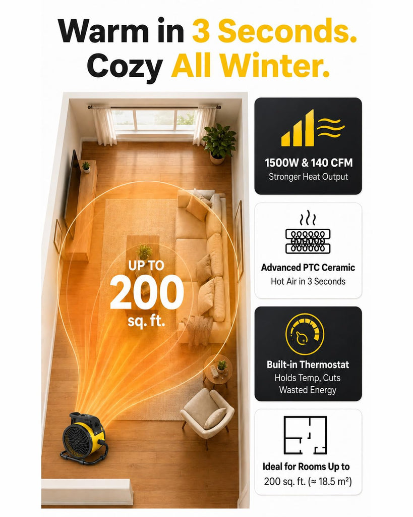 1500W Electric Space Heater for Indoor Use, Portable Ceramic Heater