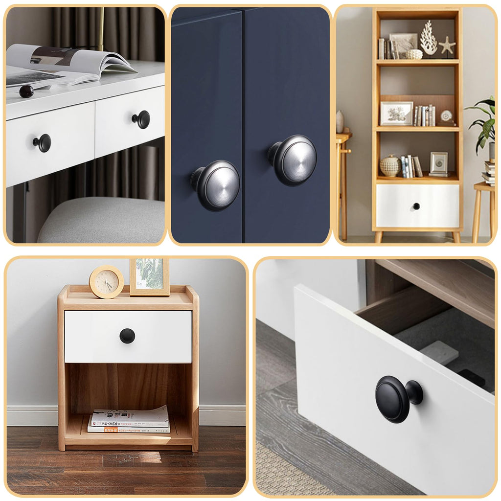 40 Pieces Cabinet Knobs, Kitchen Cabinet Handles, Drawer Pulls with Screw, Matte Black, Solid Zinc Alloy, 1-1/6 Inch