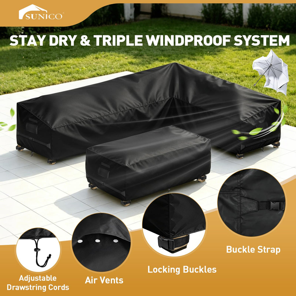 Outdoor Sectional Patio Furniture Covers, L-Shaped, 110x85in, Black