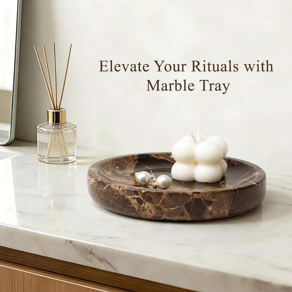 Marble Jewelry Dish, Round Ring Dish, 5.5 Inch, Dark Brown