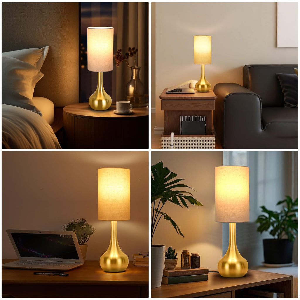 Touch Gold Table Lamp for Nightstand, 3-Way Dimmable, Space Saving & No Assembly Required, Upgraded Small Bedside
