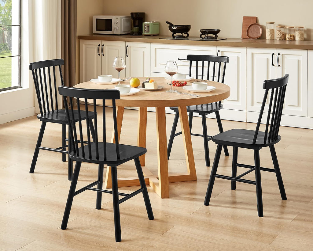 Windsor Dining Chairs Set of 2 with Spindle Back, Black