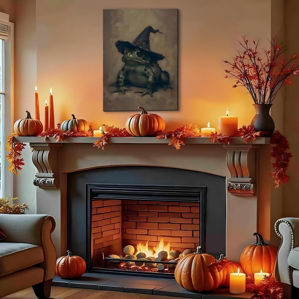 Vintage Witch Toad Artwok 24x36, Gothic Halloween Canvas Prints Wall Art, Dark Academia Decor, Spooky Victorian Ugly