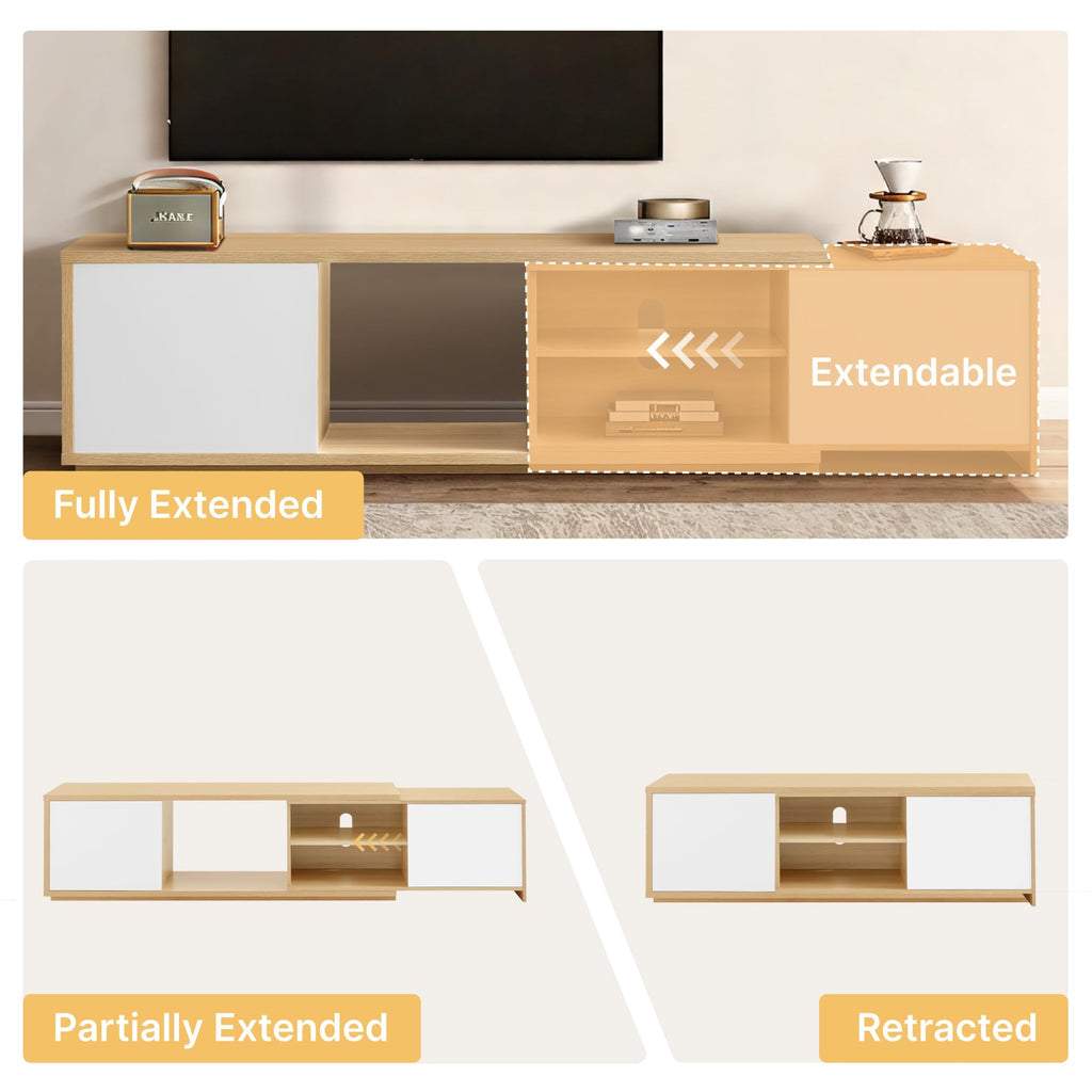 Extendable TV Stand for TVs up to 90", Modern Entertainment Center with Adjustable Shelf, Television Stand with 2
