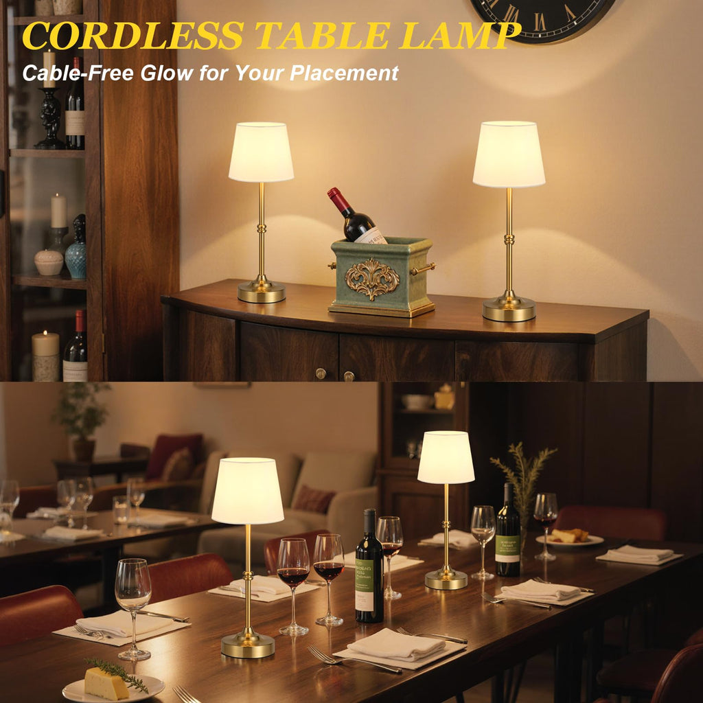 Cordless Table Lamp, Rechargeable Battery Operated, Brass, 1 Pack