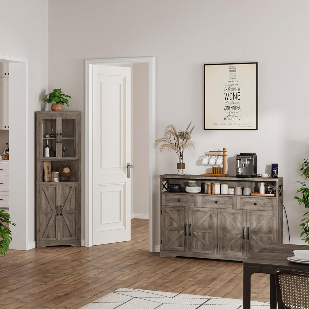 51" Farmhouse Buffet Sideboard with Storage, Kitchen Pantry Cabinet | with Storage Drawers, Wood Cupboard Hutch