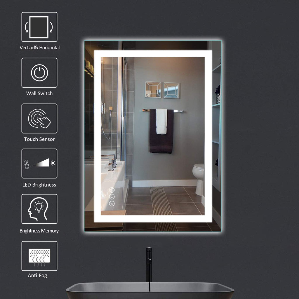 LED Bathroom Mirror, 28"X36" with Front Light and Backlit