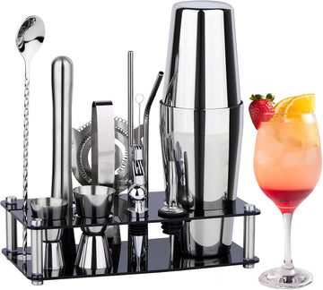 Cocktail Shaker Bartender Kit, Bar Tool with Acrylic Stand - Set of 15