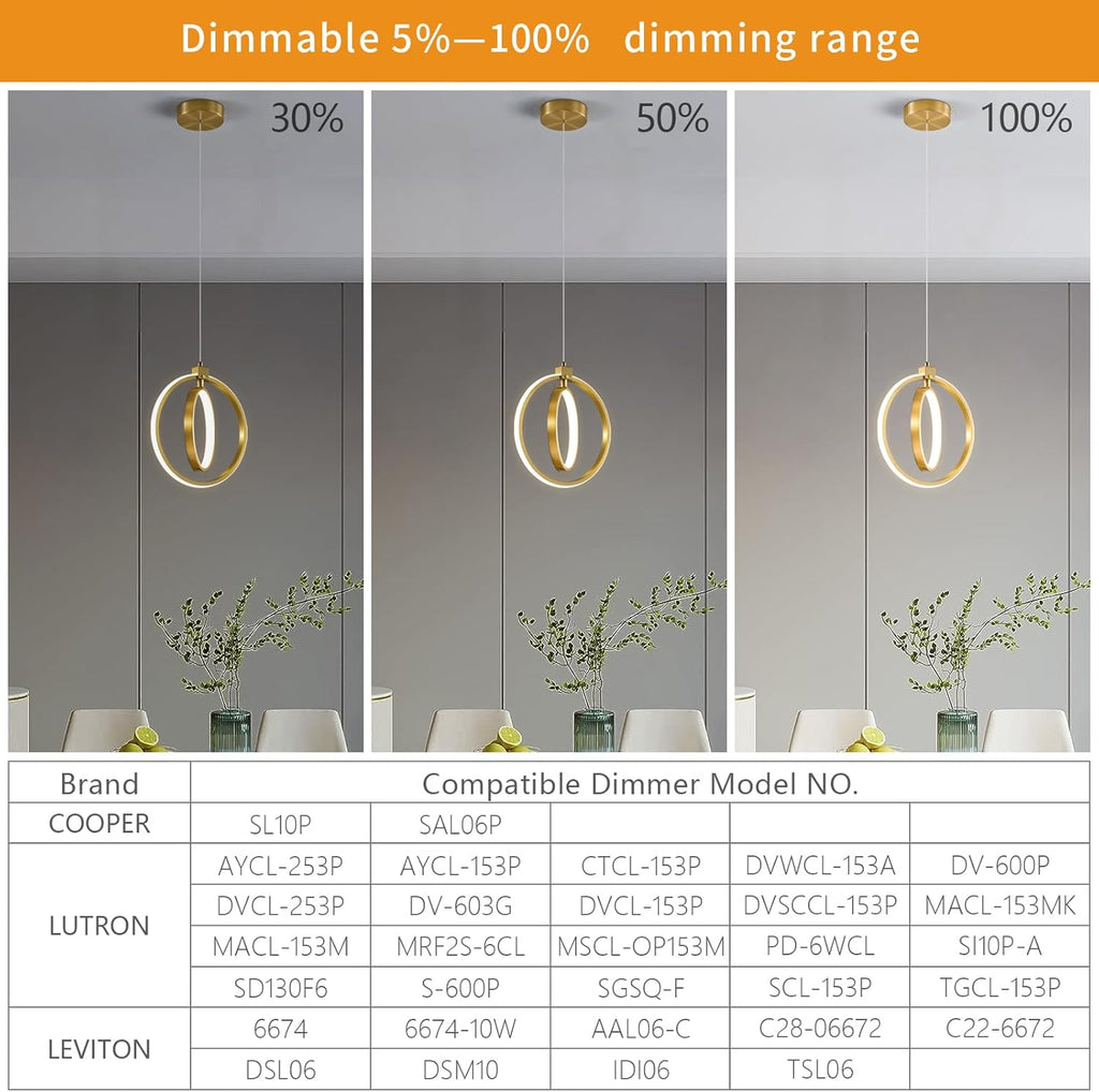 Modern LED Chandelier Gold Ring Pendant Light Fixtures 4000K Dimmable Height Adjustable Pendant Lighting for Dining