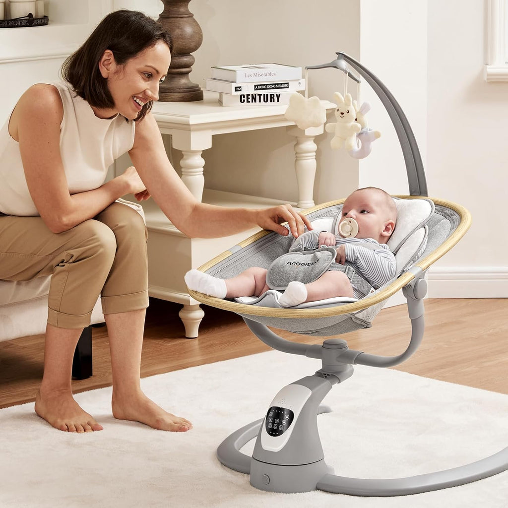 Electric Baby Swing with Cry Detection and Remote, Grey