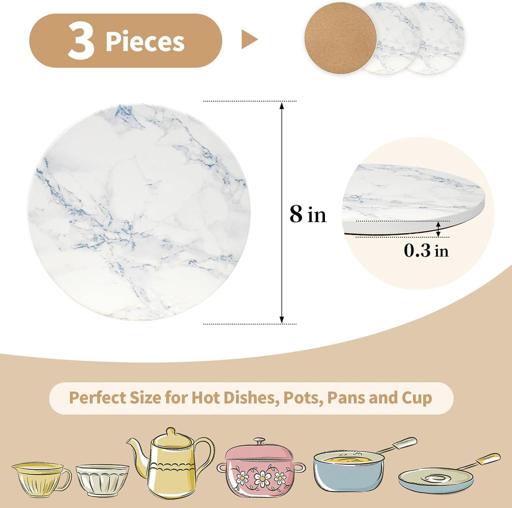 Inch Trivets for Hot Dishes, Pots and Pans, Marble Style Ceramic Trivet with Holder, Heat Resistant Hot Plate Mats - Set of 3