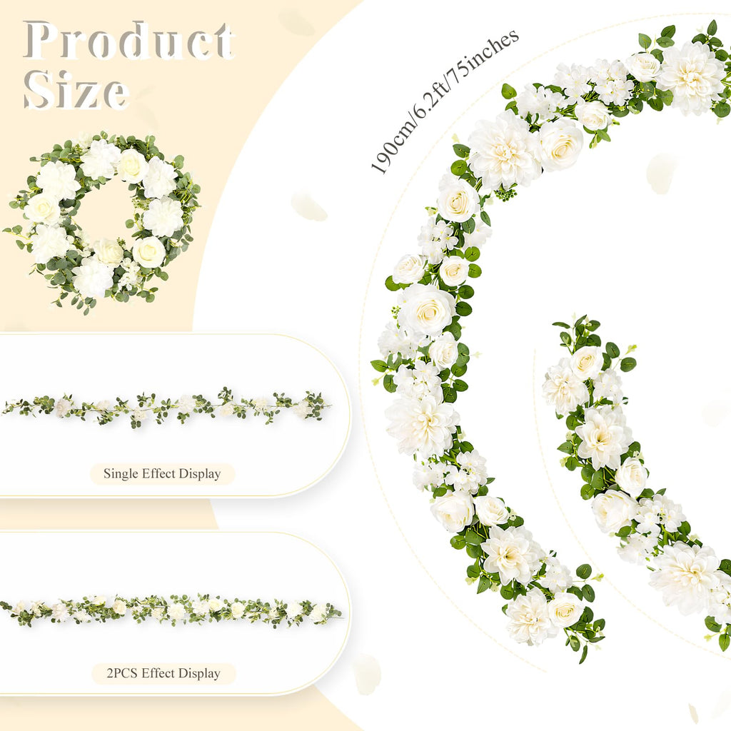 Total 12.4Ft Artificial Flowers Garlands for Decoration, White