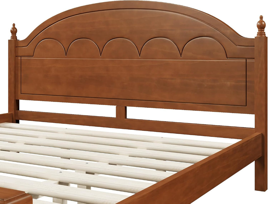 King Size Japanese Wooden Bed Frame with Oak Headboard